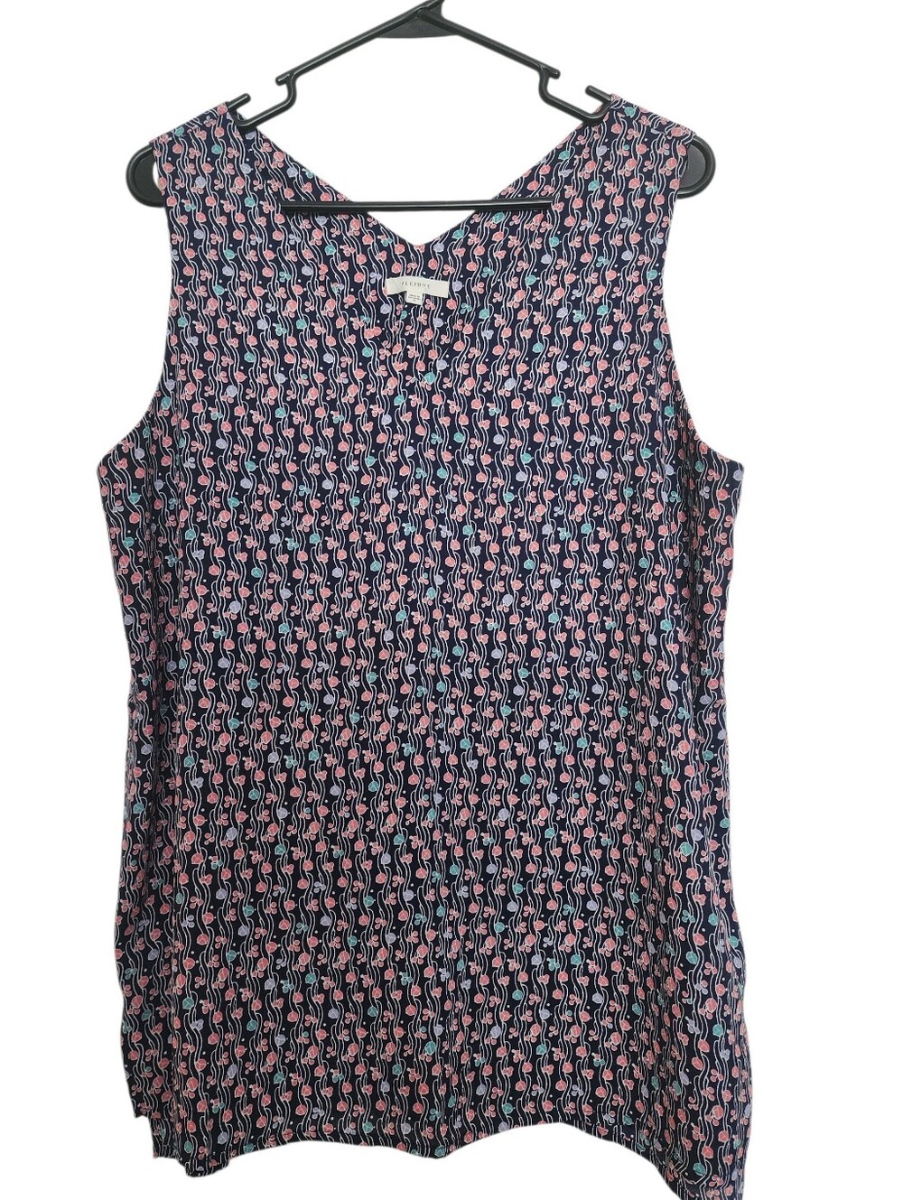 Pleione Sleeveless Patterned Women's Top - Navy with Pink Accent SZ Medium